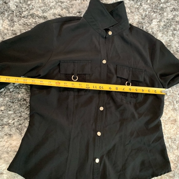 Cathy Che Stretch Black Button Down Blouse Size M-L - Picture 5 of 15